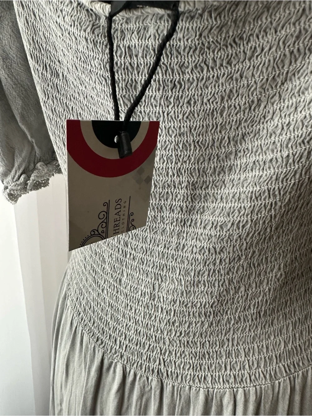 Young Threads Smocked Square-Neck Maxi Dress in Light Gray - Picture 6 of 7